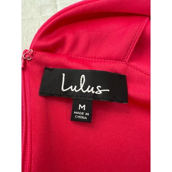 Lulu's Bright Pink Summer Halter Dress Criss Cross Ruffle Sheath Sz M Medium - Picture 7 of 7